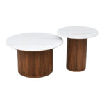 Coffee table Skerta set of 2 pieces white sintered stone mdf walnut base - Image 3