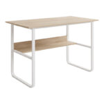 Study desk Kela mdf in oak color and white metal legs 100x60x73cm - Image 2