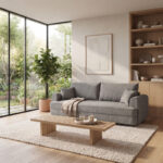 Three seater sofabed Storida with storage space grey fabric 255x94x92cm