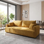 Three seater sofabed Storida with storage space yellow fabric 255x94x92cm