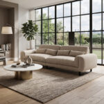 Four seater sofabed Dorana beige fabric 286x89x83cm