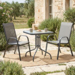 Dining set 3pcs Watson-Calan metal black-textilene dark grey 70x70x70cm