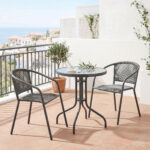 Dining table Watson-Lindaria set of 3 pieces anthracite metal-glass Φ60x70cm