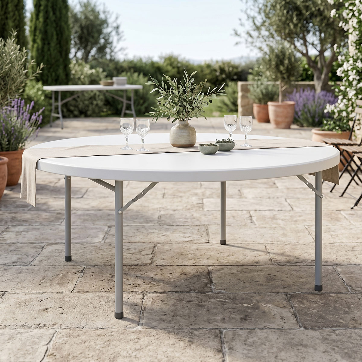 Foldable Comfort catering table suitcase white round D180x74cm Foldable Comfort catering table suitcase white round D180x74cm - Image 1