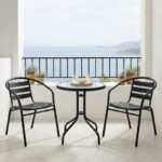 Watson-Tade dining table set of 3 pieces black metal-glass D60x70cm