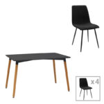 Dining table Natali-Noor set of 5 pcs MDF black-natural legs 120x80x76cm