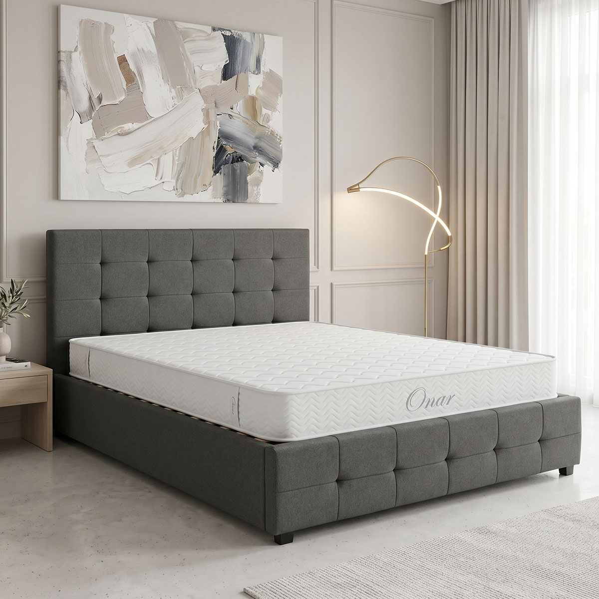 Bed with mattress and storage space Roi-Resty fabric charcoal 160x200cm Bed with mattress and storage space Roi-Resty fabric charcoal 160x200cm - Image 1