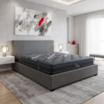 Bed with mattress and storage space Norse-Resty fabric charcoal gray 160x200cm