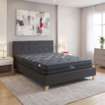 Bed with mattress Mago-Resty anthracite fabric - wooden leg in natural shade 160x200cm