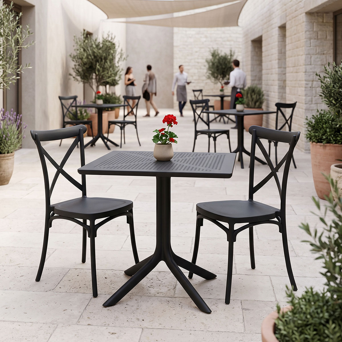 200-001841 Dining set Crossie Groovy set 3pcs anthracite PP 80x80x74cm - Image 1