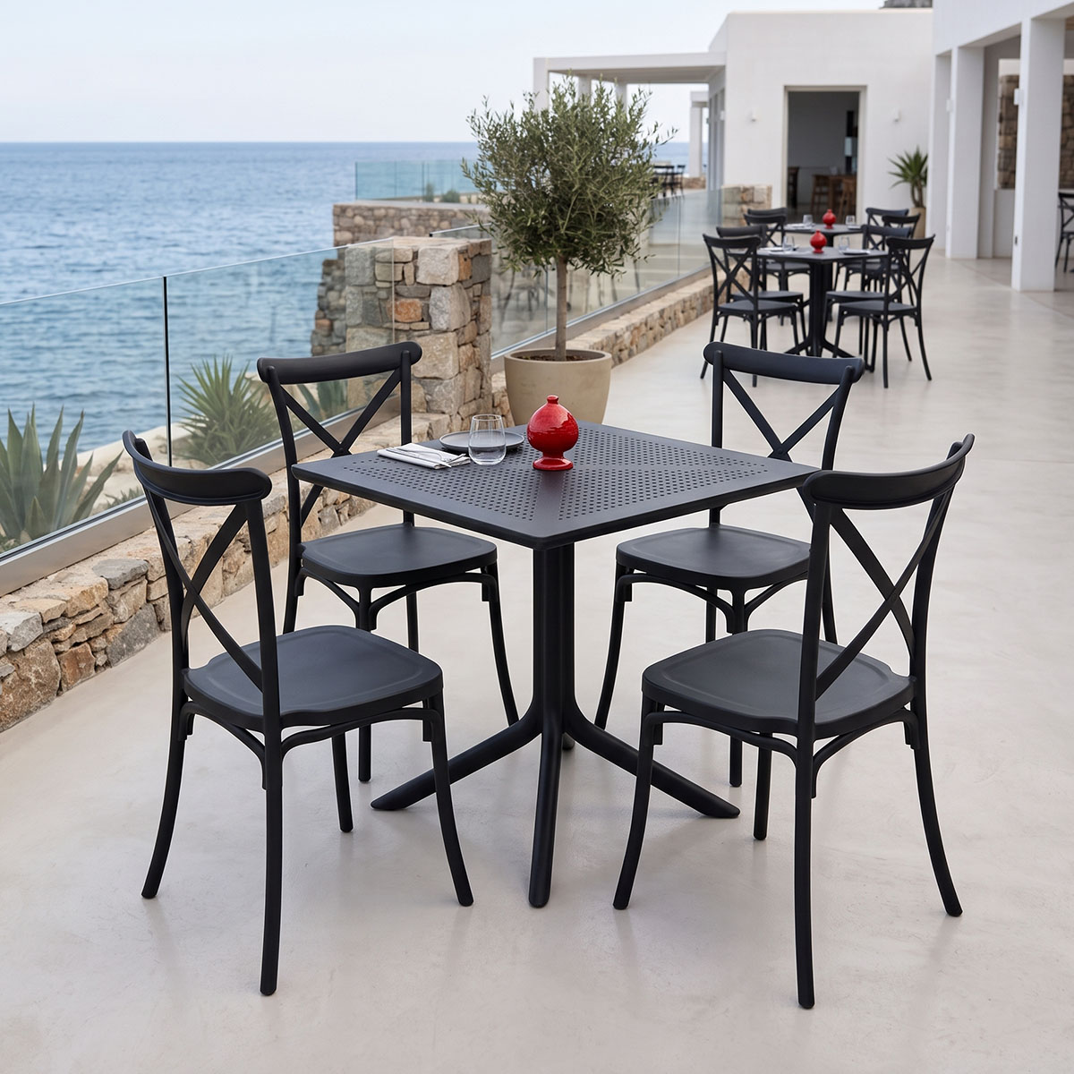 200-001842 Dining set Crossie Groovy set 5pcs anthracite PP 80x80x74cm - Image 1
