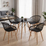 Dining Set with Ezra Armchairs black and Julita Table Black Ø80x73cm Set of 5Pieces