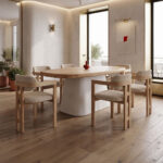 Dining set with Winsor beige Armchairs and Fessen Table white in natural shade 180x90x78cm Set 7pcs