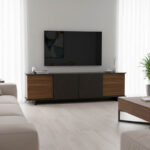 Zafore sideboard in walnut color with black marble 180x33x50cm