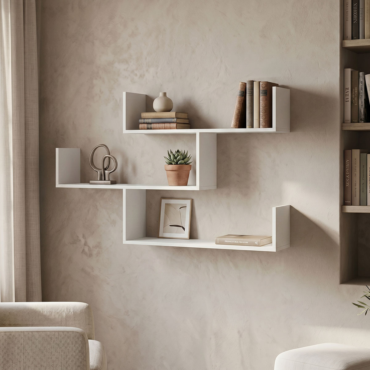 Wall shelf unit Tibet white 120x22x67cm Wall shelf unit Tibet white 120x22x67cm - Image 1