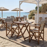 Dining table Retto set of 3 pieces solid beech wood walnut-PVC beige grey 60x60x71cm