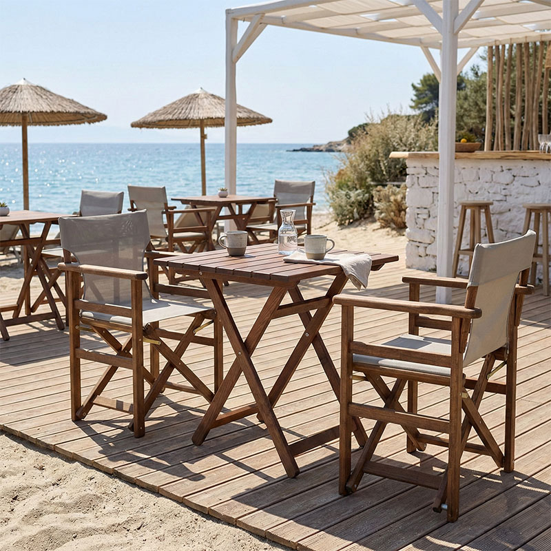 Dining table Retto set of 3 pieces solid beech wood walnut-PVC beige grey 60x60x71cm Dining table Retto set of 3 pieces solid beech wood walnut-PVC beige grey 60x60x71cm - Image 1