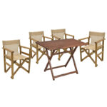 Dining table Retto set of 5 pieces solid beech wood walnut-PVC beige 100x60x71cm