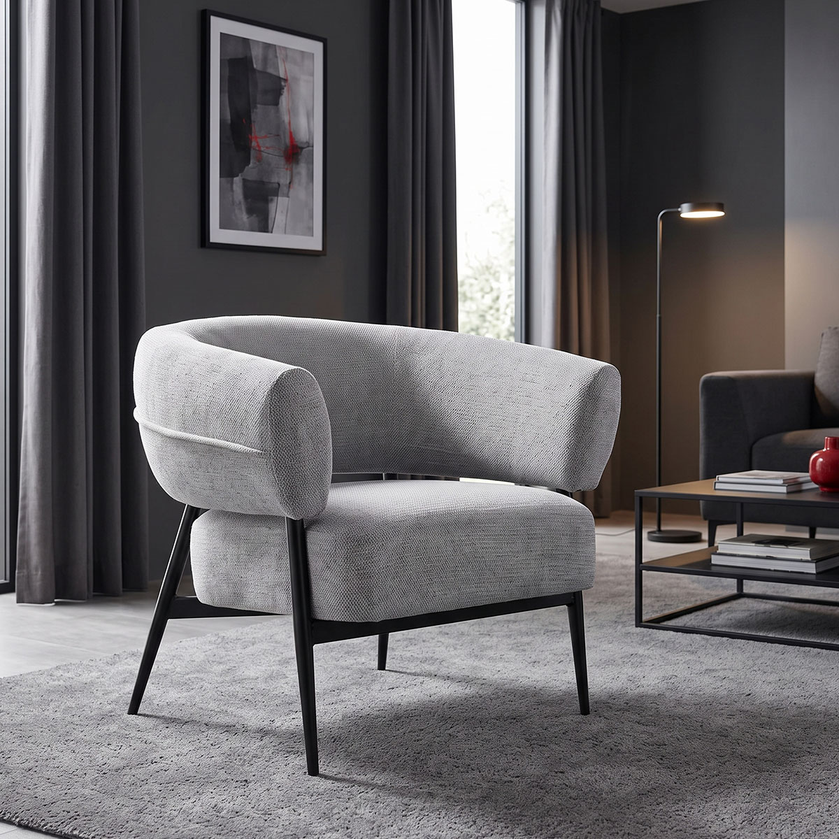 255-000089 Armchair Penfel grey fabric with black metal leg 82x71x73cm - Image 1