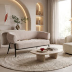 Luvina 2seater sofa cream fabric with black metal leg 145x71x73cm