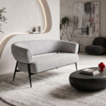 Sofa Luvina 2seater grey  fabric with black metal leg 145x71x73cm