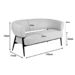 Sofa Luvina 2seater grey  fabric with black metal leg 145x71x73cm - Image 6