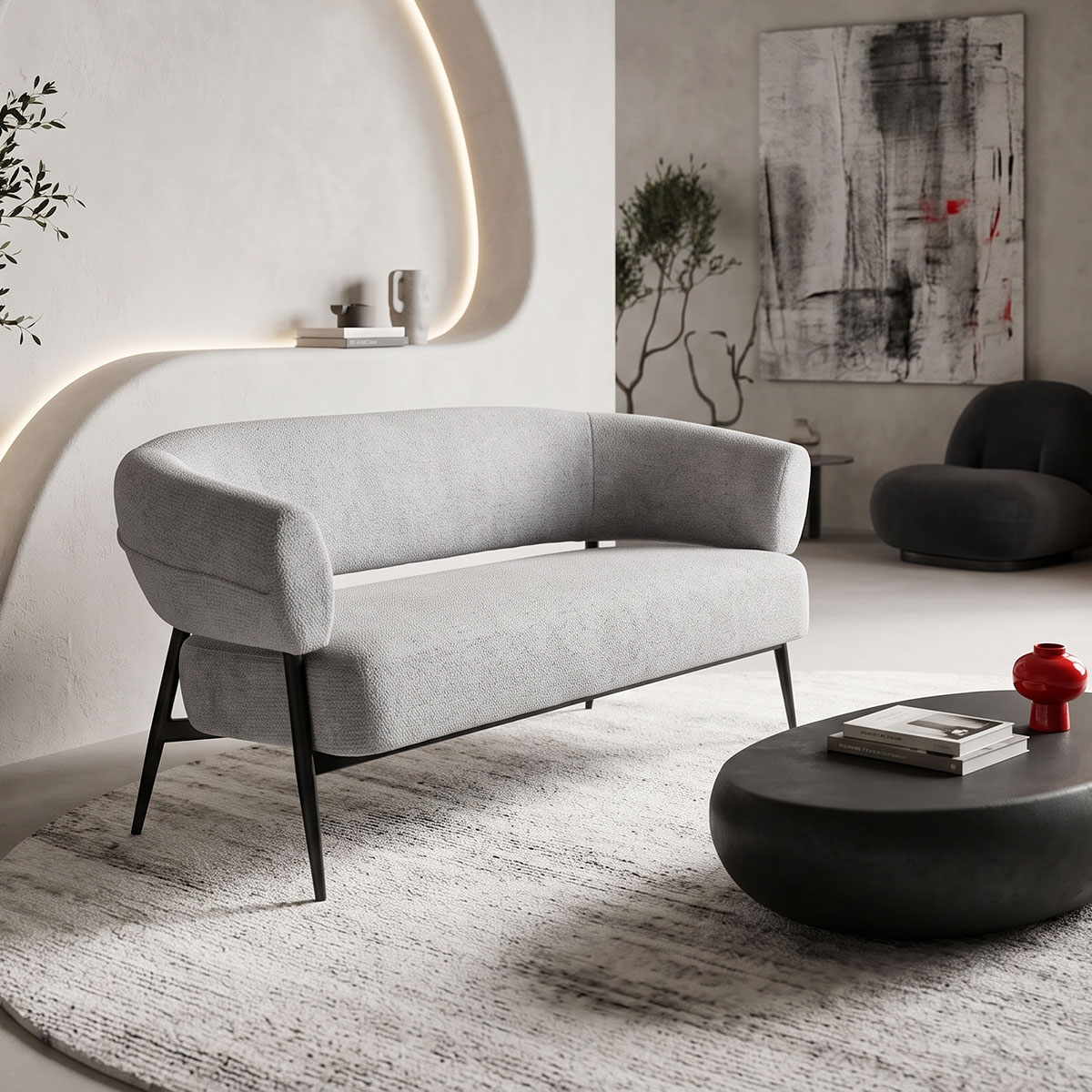 255-000091 Sofa Luvina 2seater grey fabric with black metal leg 145x71x73cm - Image 1