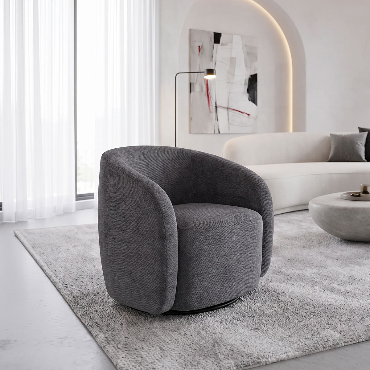 255-000092 Armchair Barrelo swivel anthracite fabric 77x72x69cm - Слика 1