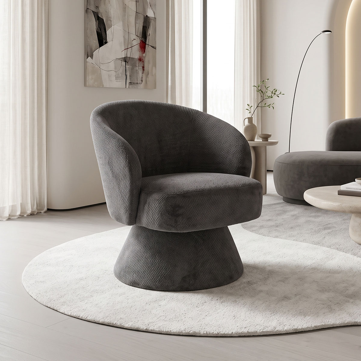 255-000093 Cioura swivel armchair anthracite fabric 70x68x75cm - Слика 1