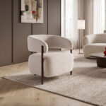 Melita armchair beige boucle with brown metal leg 68.5x65x69cm