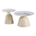 Sculpt coffee tables set of 2 cappuccino metal-sintered stone white marble - Image 2