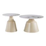 Sculpt coffee tables set of 2 cappuccino metal-sintered stone white marble - Image 3