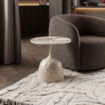 Side table Amphora cappuccino metal-marble-look travertine D50x47cm