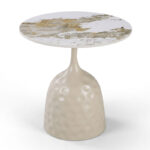 Side table Amphora cappuccino metal-marble-look travertine D50x47cm - Image 3