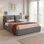 Double bed Dorma with storage space anthracite fabric 160x200cm