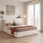 Double bed Dorma with storage space ecru fabric 160x200cm