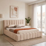 Double bed Vilou with storage space beige fabric 160x200cm