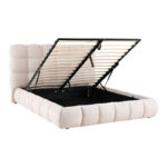 Double bed Abena ecru boucle fabric with storage space 160x200cm - Image 2