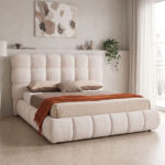 Double bed Abena ecru boucle fabric with storage space 160x200cm
