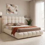 Double bed Abena beige boucle fabric with storage space 160x200cm