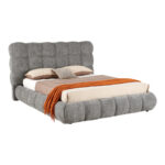 Double bed Abena grey boucle fabric with storage space 160x200cm - Image 3