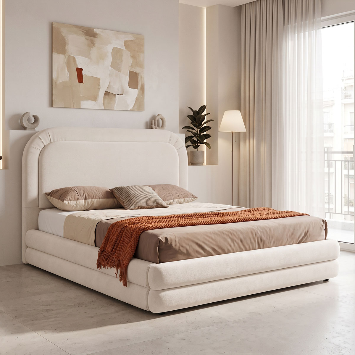 279-000031 Double bed Arlia beige fabric 160x200cm - Слика 1