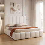 Double bed Ferena ecru fabric with storage space 160x200cm