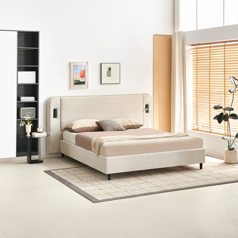 279-000034 Double bed Fomo grey beige fabric 160x200cm - Слика 1
