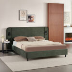 Double bed Fomo cypress green fabric 160x200cm