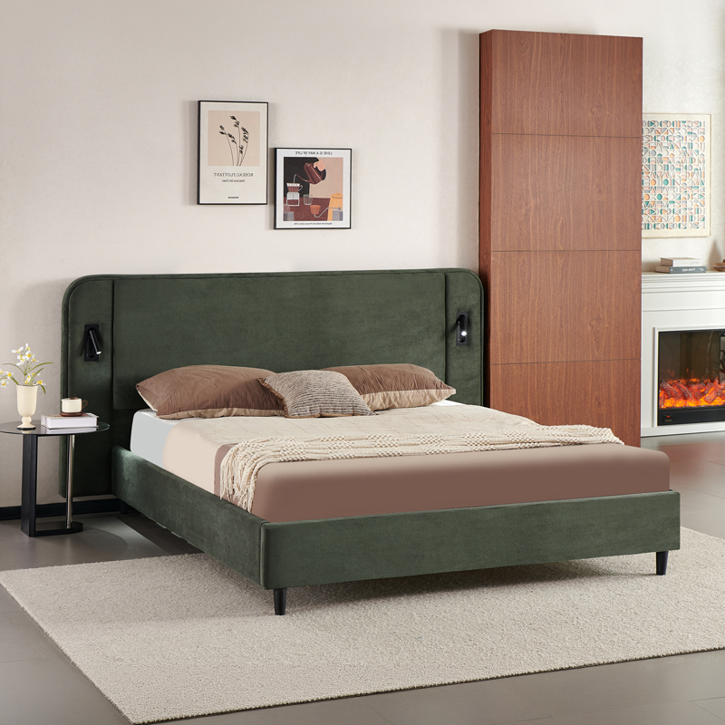 279-000035 Double bed Fomo cypress green fabric 160x200cm - Image 1