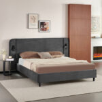 Double bed Fomo anthracite fabric 160x200cm