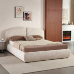 Double bed Cardia with storage space beige grey fabric 160x200cm
