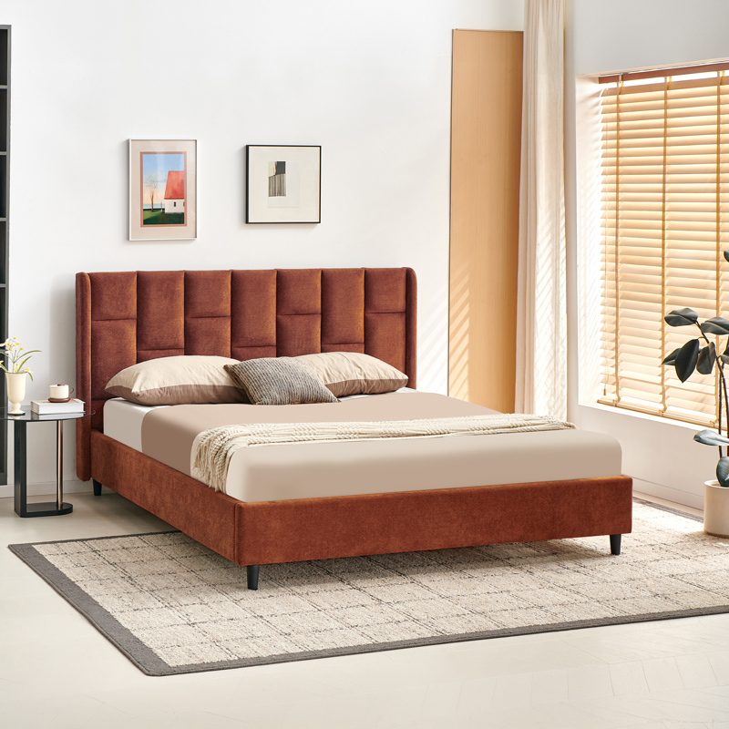 279-000040 Double bed Sensa tile red fabric 160x200cm - Image 1
