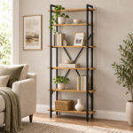 Bookcase Derena oak with black metal 60x29x160cm